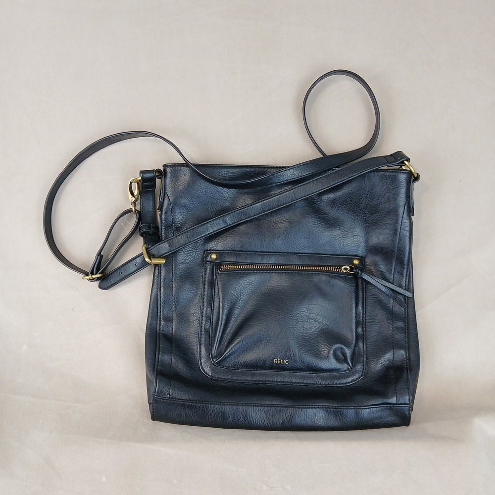 Relic Fossil Womens Handbag Purse Black Pleather 13x13 Shoulder Cross Body